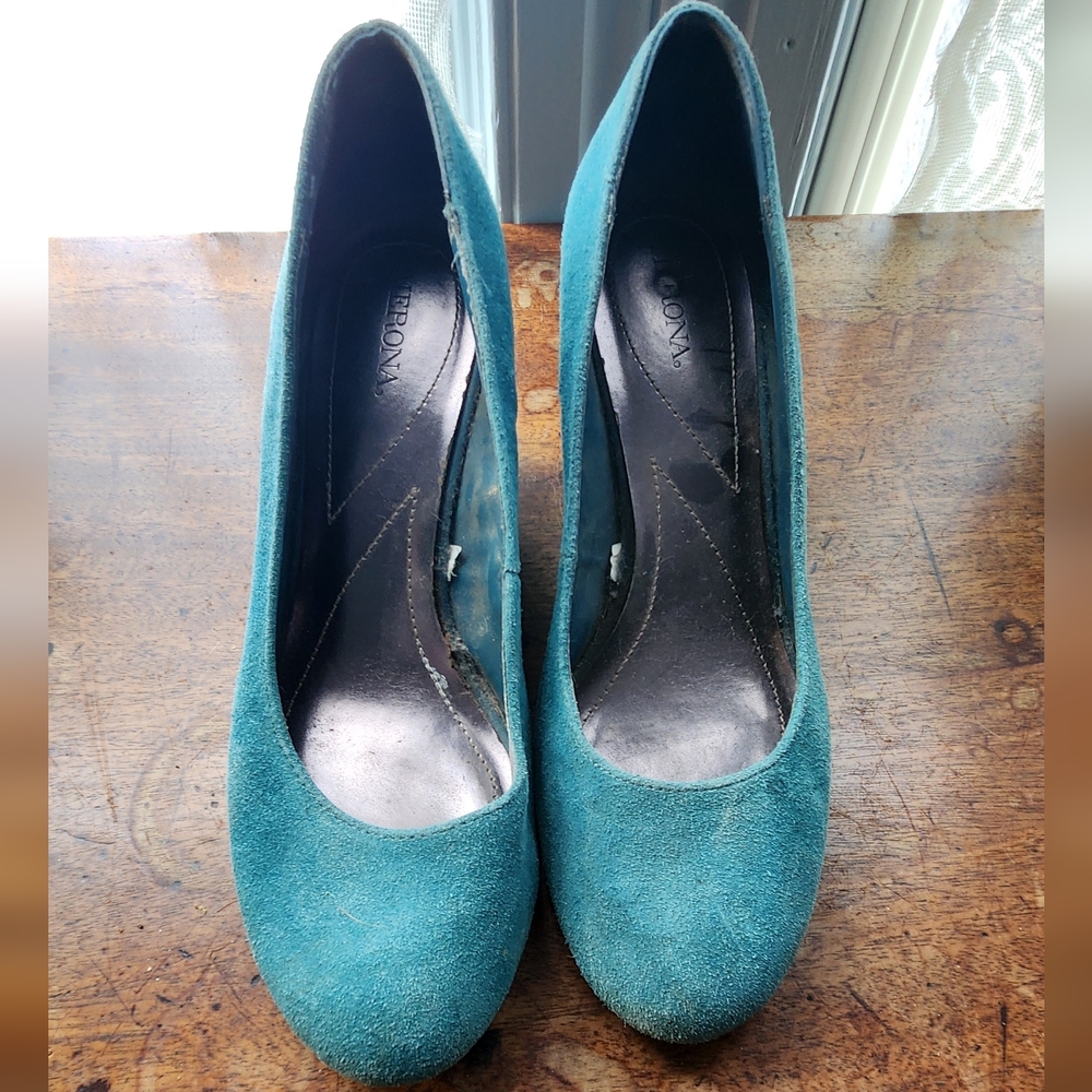 Merona Teal Suede Wedge Heels | Size 8.5